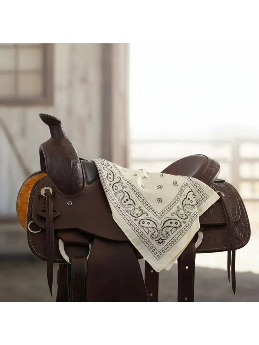 Ivory Black Paisley Wild Rag Scarf 35x35 Satin Western Cowgirl Cowboy Bandana